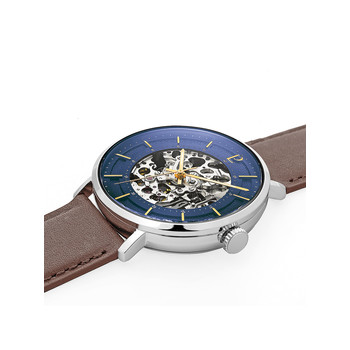 Automatisch roestvrij stalen herenhorloge van Pierre Lannier met bruine leren band