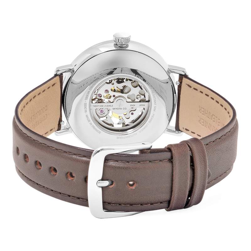 Montre Pierre Lannier homme automatique acier bracelet cuir brun - vue 3