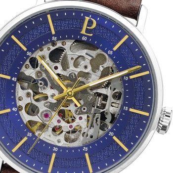Automatisch roestvrij stalen herenhorloge van Pierre Lannier met bruine leren band