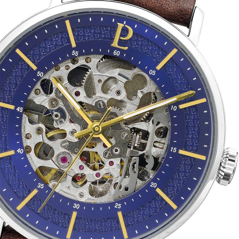 Montre Pierre Lannier homme automatique acier bracelet cuir brun - vue D1