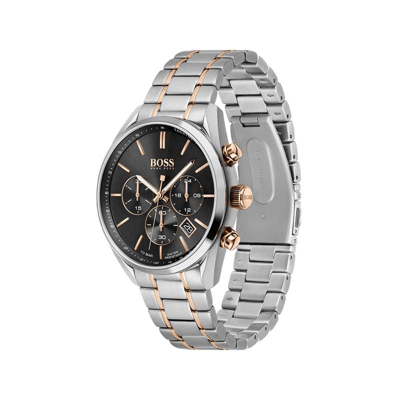 Montre Boss homme bracelet acier bicolore rose - vue 2