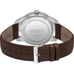 Montre Boss homme automatique acier bracelet cuir marron - vue 3