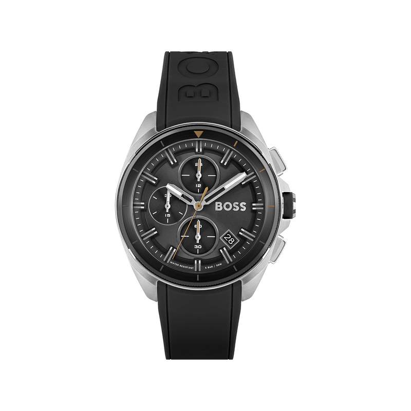 Montre Boss homme acier bracelet silicone noir - vue 1
