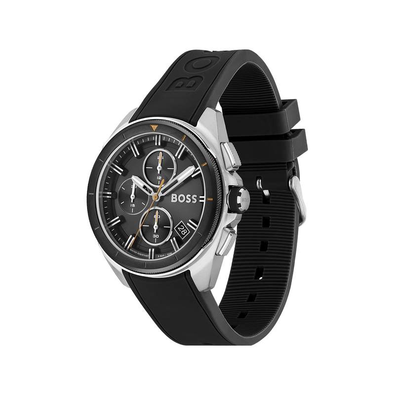 Montre Boss homme acier bracelet silicone noir - vue 2