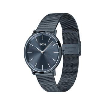 Boss herenhorloge stalen armband blauw