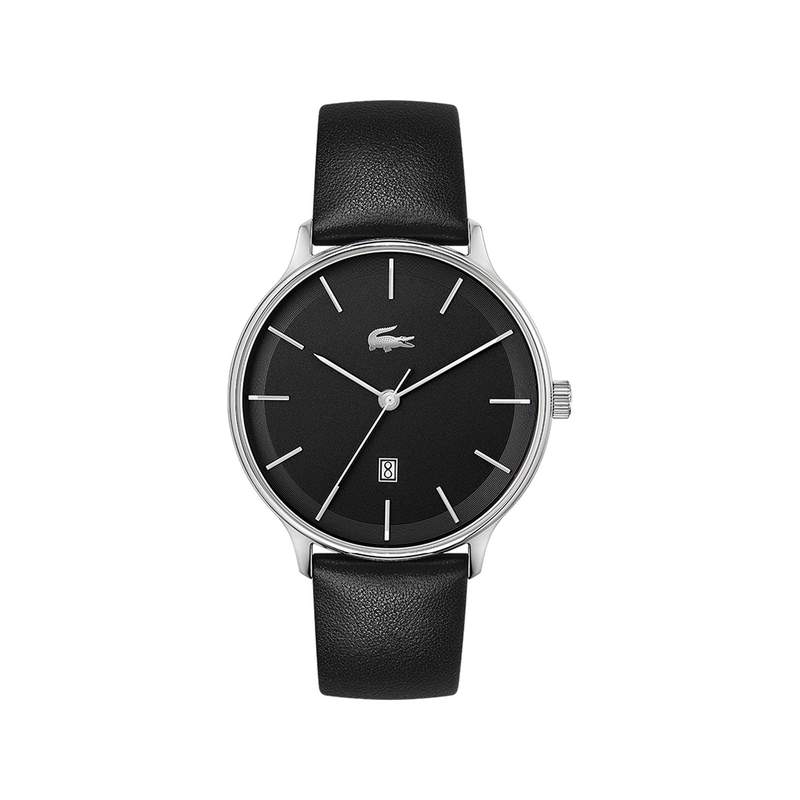 Montre Lacoste homme acier bracelet cuir noir - vue 1