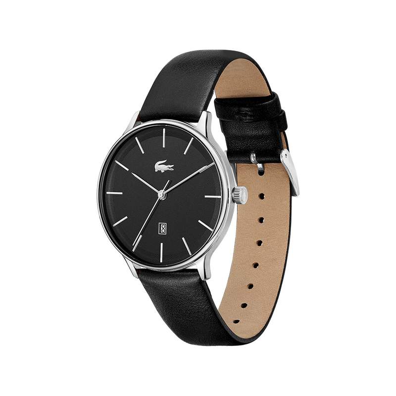 Montre Lacoste homme acier bracelet cuir noir - vue 2