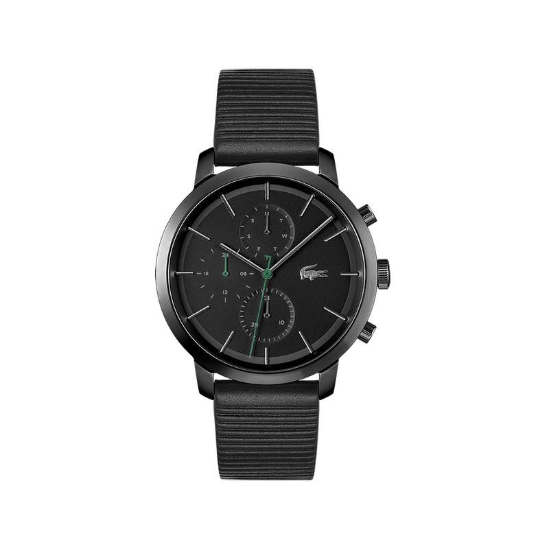 Montre Lacoste homme acier noir bracelet cuir noir - vue 1