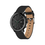 Montre Lacoste homme acier noir bracelet cuir noir - vue 2