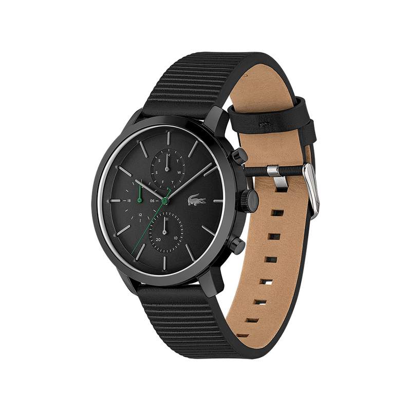 Montre Lacoste homme acier noir bracelet cuir noir - vue 2