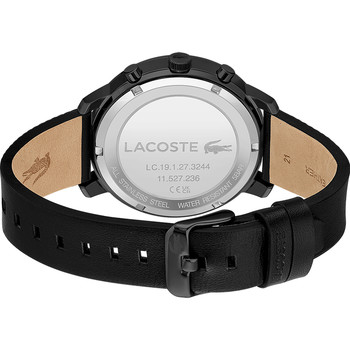Lacoste herenhorloge van zwart staal met zwarte leren band