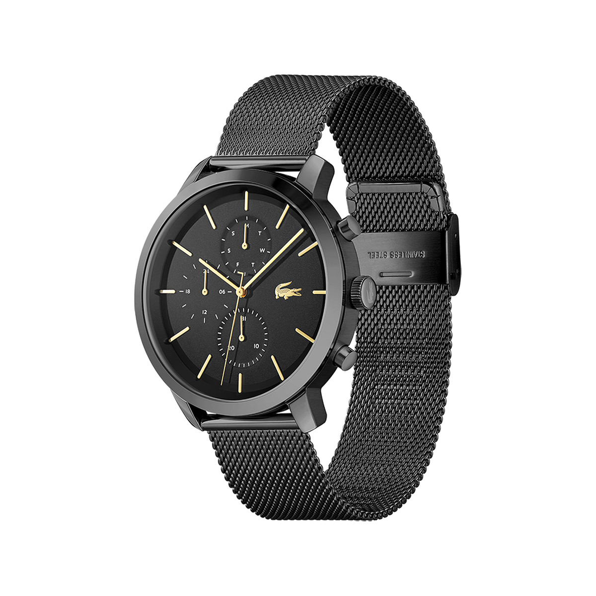 Montre Lacoste homme  acier noir maille milanaise - vue 2