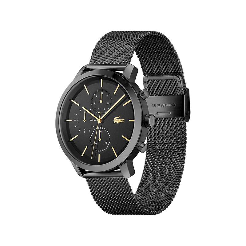 Montre Lacoste homme  acier noir maille milanaise - vue 2
