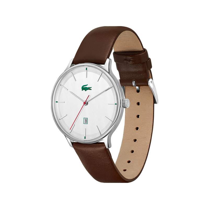 Montre Lacoste homme acier bracelet cuir marron - vue 2
