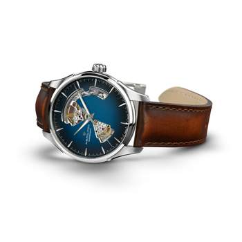 Hamilton herenhorloge met automatische opwinding, stalen kast en bruine leren band