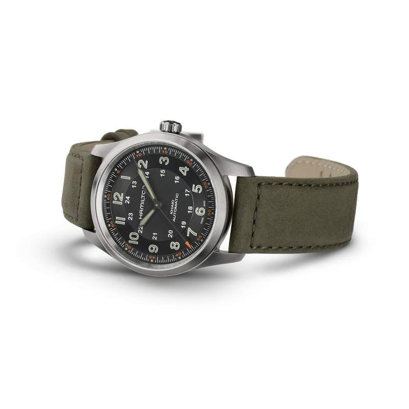 Montre Hamilton homme automatique titane bracelet cuir noir - vue D1