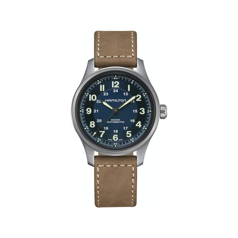 Montre Hamilton homme automatique titane  bracelet cuir marron - vue 1