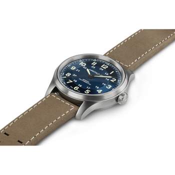 Hamilton herenhorloge met automatische opwinding, titanium, bruine leren band