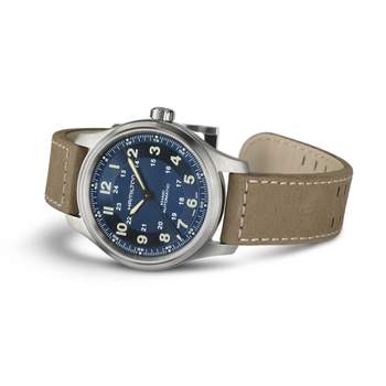 Hamilton herenhorloge met automatische opwinding, titanium, bruine leren band