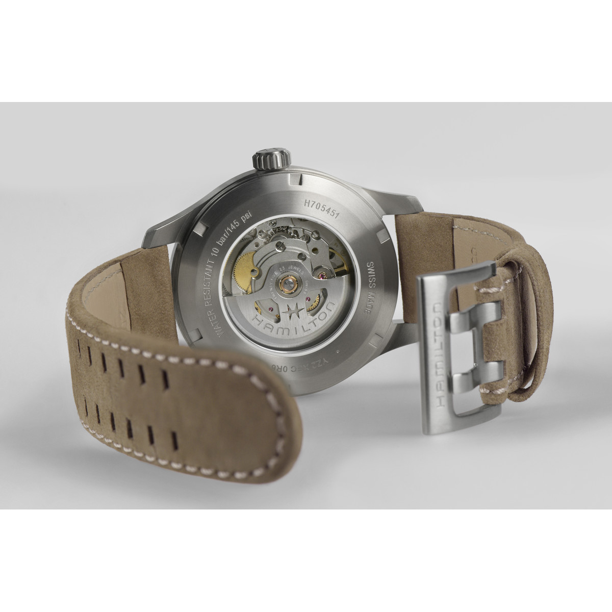 Montre Hamilton homme automatique titane  bracelet cuir marron - vue D3