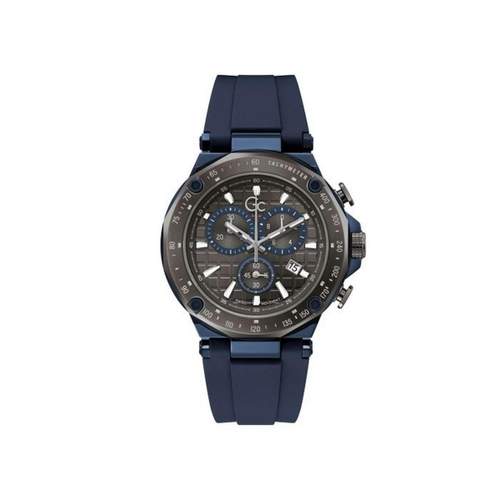 GUESS COLLECTION herenhorloge van zwart staal met blauwe siliconenband