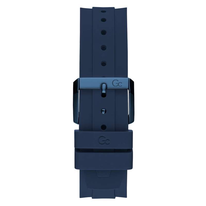 Montre GUESS COLLECTION homme acier noir bracelet silicone bleu - vue D1