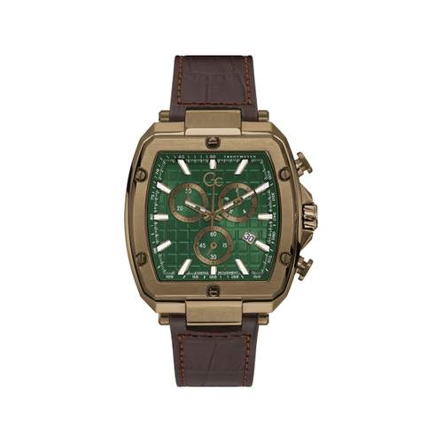 Montre GUESS COLLECTION homme acier bracelet cuir marron