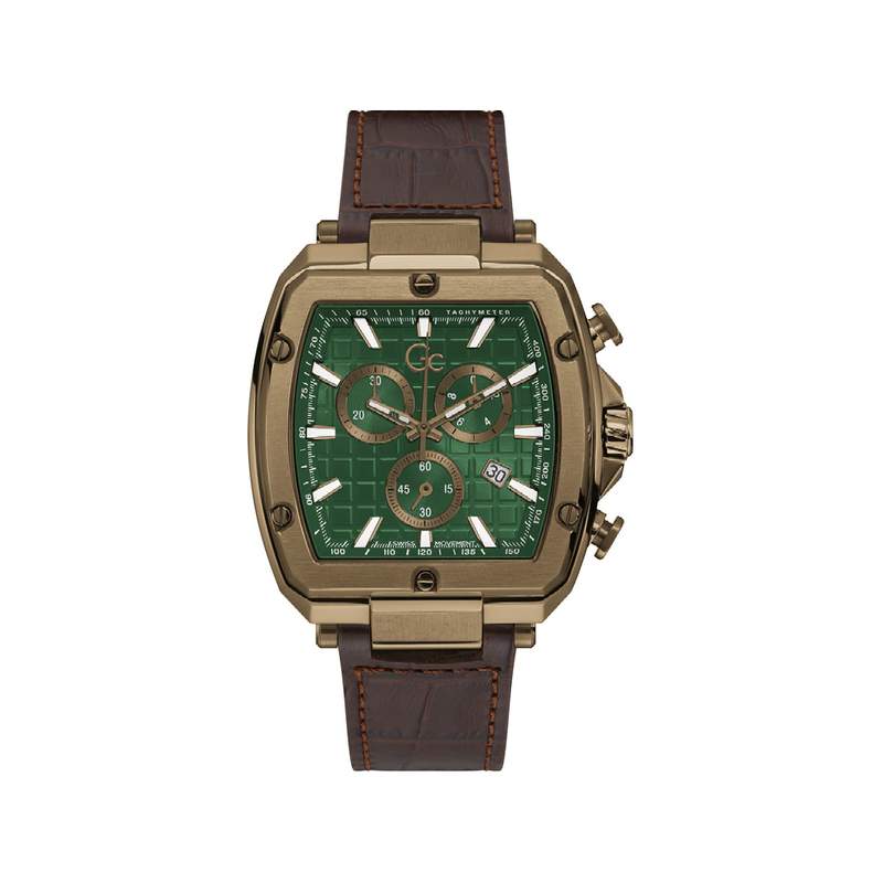 Montre GUESS COLLECTION homme acier bracelet cuir marron - vue 1