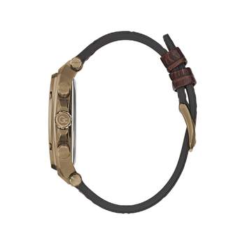 GUESS COLLECTION herenhorloge van staal met bruine leren band