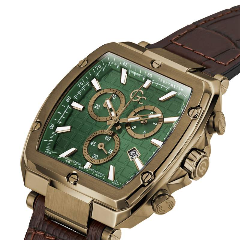 Montre GUESS COLLECTION homme acier bracelet cuir marron - vue D2