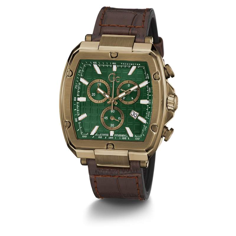 Montre GUESS COLLECTION homme acier bracelet cuir marron - vue D3