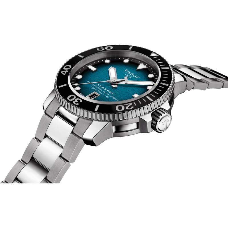 Montre TISSOT T-SPORT SEASTAR 2000 POWERMATIC 80 homme automatique cadran bleu bracelet acier inoxydable - vue D1