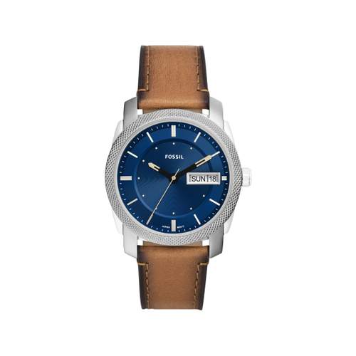 FOSSIL herenhorloge van roestvrij staal met bruine leren band