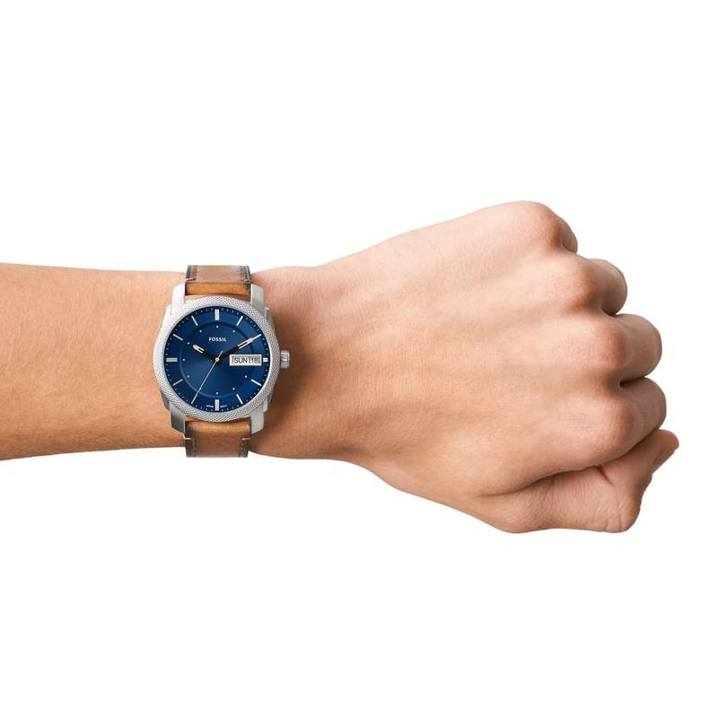 Montre FOSSIL homme acier bracelet cuir marron - vue porté 1