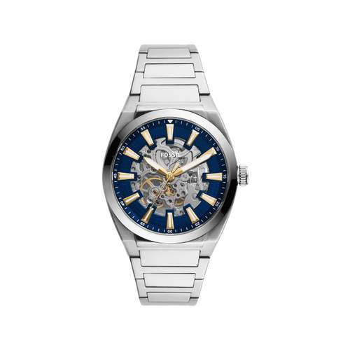 FOSSIL automatisch herenhorloge grijs roestvrij stalen armband