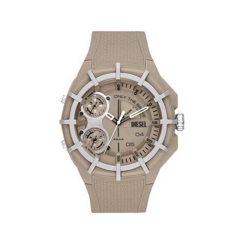 DIESEL men's stainless steel watch with brown plastic strap