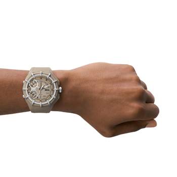 DIESEL-herenhorloge van staal met bruine kunststof band