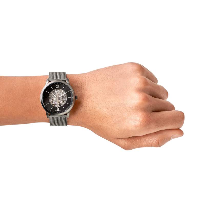 Montre FOSSIL homme automatique bracelet acier gris anthracite - vue porté 1