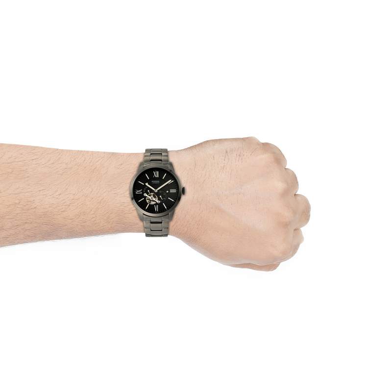 Montre FOSSIL homme automatique bracelet acier gris anthracite - vue porté 1