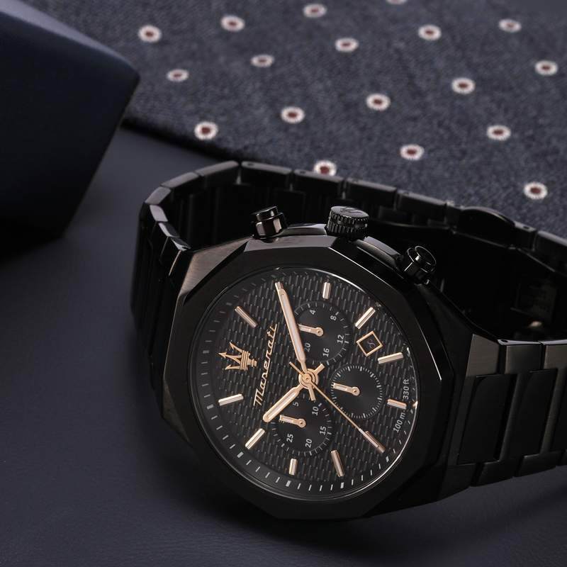 Montre MASERATI homme bracelet acier noir - vue D2