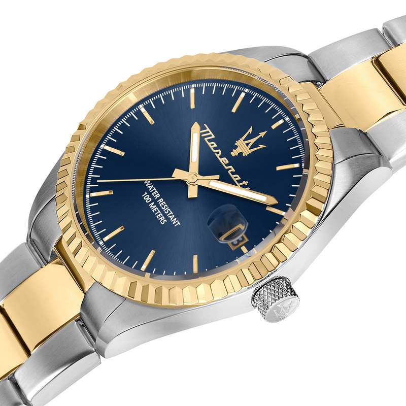 MASERATI men's watch with steel bracelet, two-tone yellow - view D1