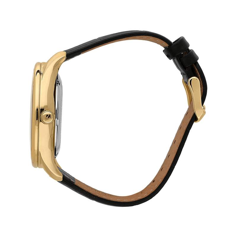 Montre MASERATI homme automatique acier doré jaune bracelet cuir noir - vue 2