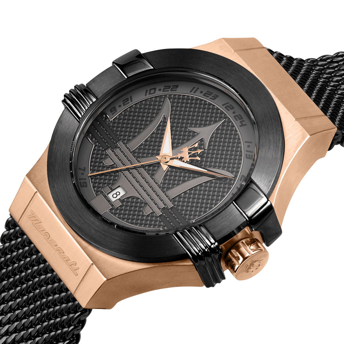Montre MASERATI homme acier doré jaune bracelet acier  noir - vue D1