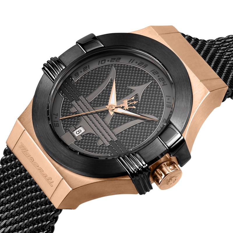 Montre MASERATI homme acier doré jaune bracelet acier  noir - vue D1