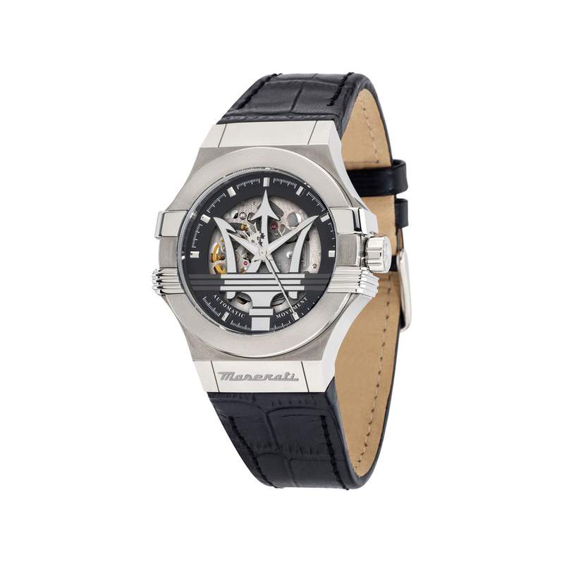Montre MASERATI homme automatique acier bracelet cuir noir - vue 1