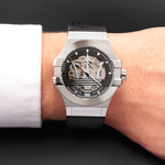 Montre MASERATI homme automatique acier bracelet cuir noir - vue porté 1
