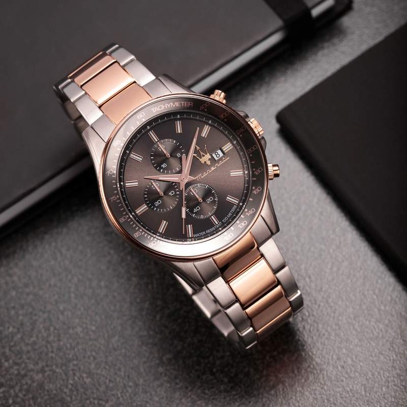 Montre MASERATI homme bracelet acier inoxydable bicolore rose - vue D2