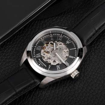 MASERATI herenhorloge van automatisch roestvrij staal met zwarte leren band