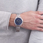 MASERATI men's watch with gray stainless steel bracelet - worn view 1