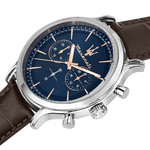 Montre MASERATI homme acier bracelet cuir marron - vue D1